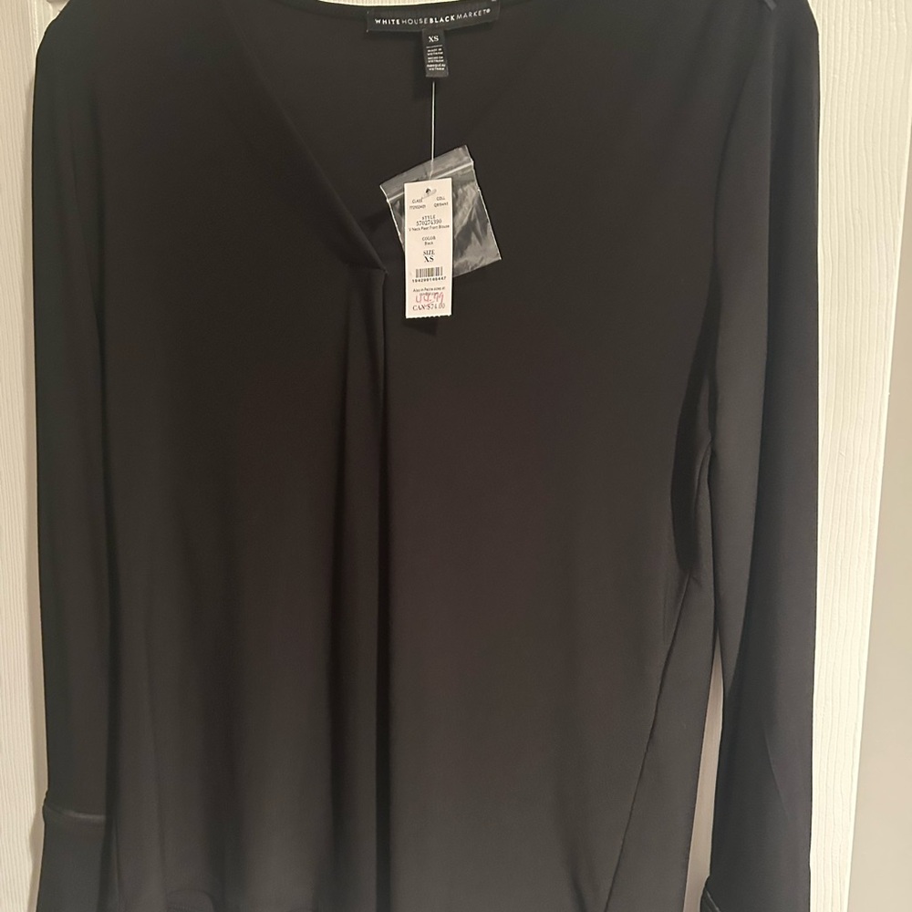 White House Black Market Black Notched Collar Blouse